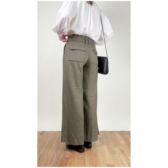 Vintage French Silk Wool Knit Wide Leg Flare High Rise Pants Tweed Long Trousers - Picture 4 of 10